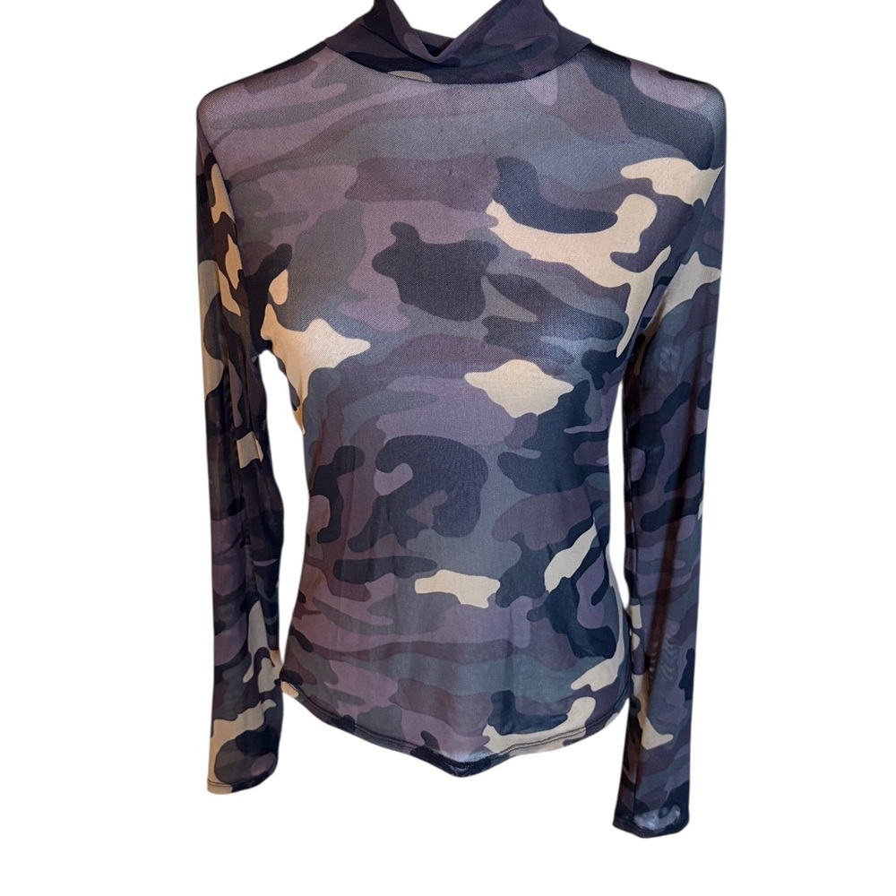 Bar III Camouflage Mesh Mock-Neck long sleeve top. Grunge, Streetwear